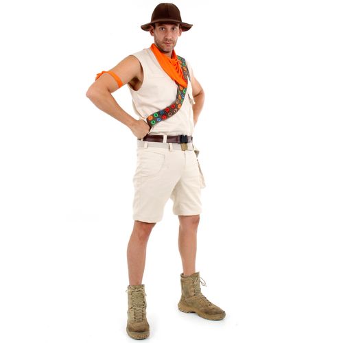 Fantasia Escoteiro Adulto e Infantil com Chapéu e Faixa