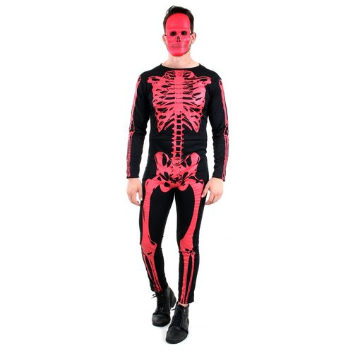 Fantasia Esqueleto Vermelho Adulto e Infantil