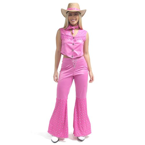 Fantasia Boneca Barbie CowGirl Rosa Adulto e Infantil