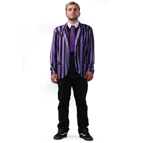 Fantasia Halloween Masculina Uniforme Wandinha Roxo de Luxo