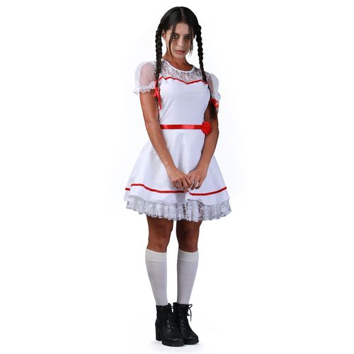 Fantasia Annabelle Adulto e Infantil Feminino Boneca Do Mal Halloween