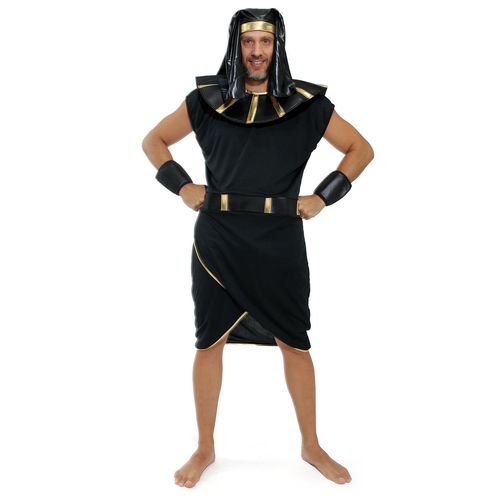 Fantasia Faráo Preto Túnica com Gola Adulto e Infantil com Braceletes e Turbante