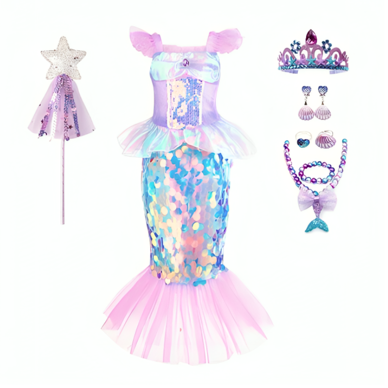 Vestido Infantil e Adulto Ariel Rosa com Lantejolas